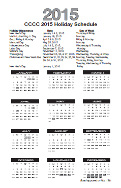 2015 Holiday Schedule
