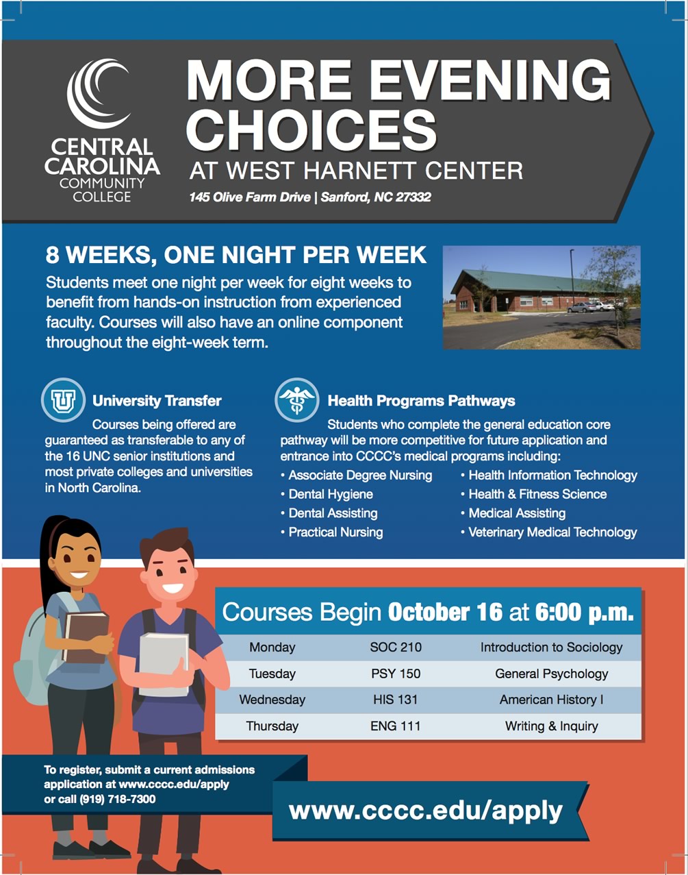 CCCC offers evening choices at West Harnett Center
