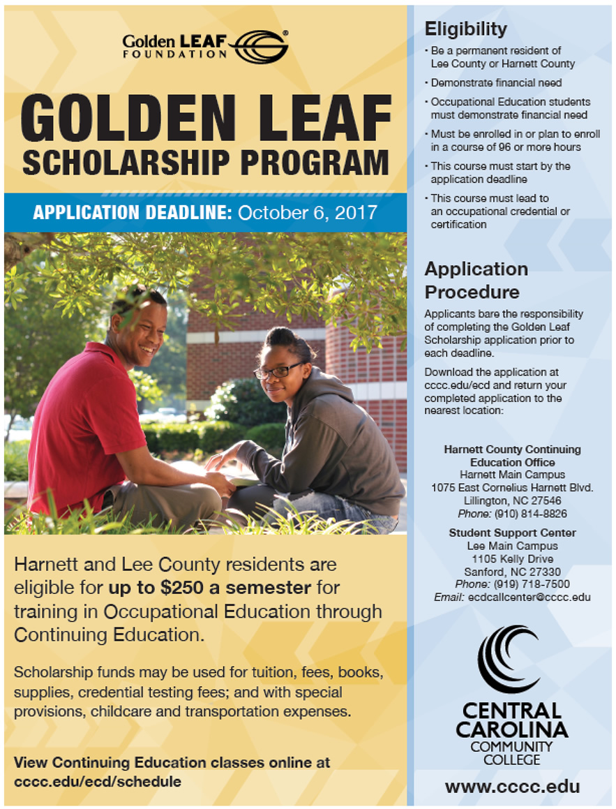 CCCC's Lee and Harnett students eligible for Golden LEAF Scholars Program