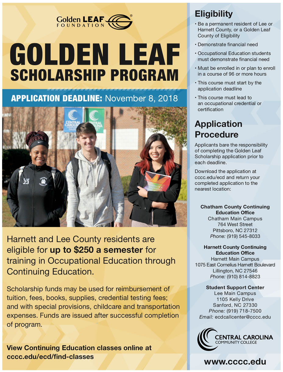 Harnett and Lee residents eligible for Golden LEAF Scholars Program