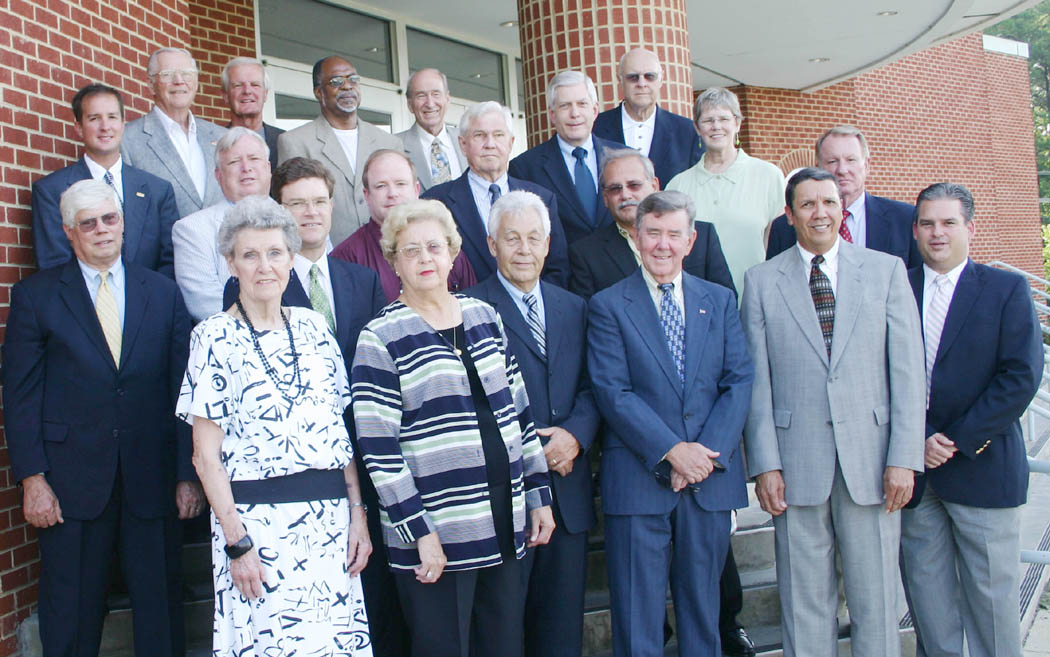 Click to enlarge,  The Central Carolina Community College Foundation Board of Directors has elected its officers for the 2008-09 college year. The officers and directors are (front row, from left) Grace Hodges, of Sanford; Treasurer Genease Fields, of Sanford; Lowell Rickard, of Sanford; Vice President for Internal Relations Del Jones, of Sanford; President Dr. Howard James, of Sanford; and Immediate Past President Brian Davis, of Sanford; (middle row, from left) John Dixon, Ed Garrison, and Dargan Moore, all of Sanford; and Vice President for Community Relations Rob Patterson, of Sanford; Welford Harris, of Siler City; Tom Miriello, of Dunn; and At-large for Chatham County Joe Trageser, of Pittsboro; (back row, from left) Pat Marshall, of Dunn; John Beck, of Sanford; President-elect and Vice President of Resource Development George Womble, of Lillington; James French, of Sanford; Perry Harrison, of Pittsboro; and Secretary Ralph Upton, Tom Joyner, and Kate Rumely, all of Sanford. Directors not pictured are Vice President for Activities Phil Bradley, of Sanford; Dr. Catherine Evans, of Lillington; Bob Garrett, of Broadway; Mike Hendley, of Sanford; Ed Holmes, Dr. James Holt and Reece Jones, all of Pittsboro; CCCC Board of Trustees Chairman Bobby Powell, of Sanford; and At-large for Harnett County Jim Randolph, of Cameron. The foundation oversees more than $2 million in endowments that provide scholarships for Central Carolina C.C. students. 
