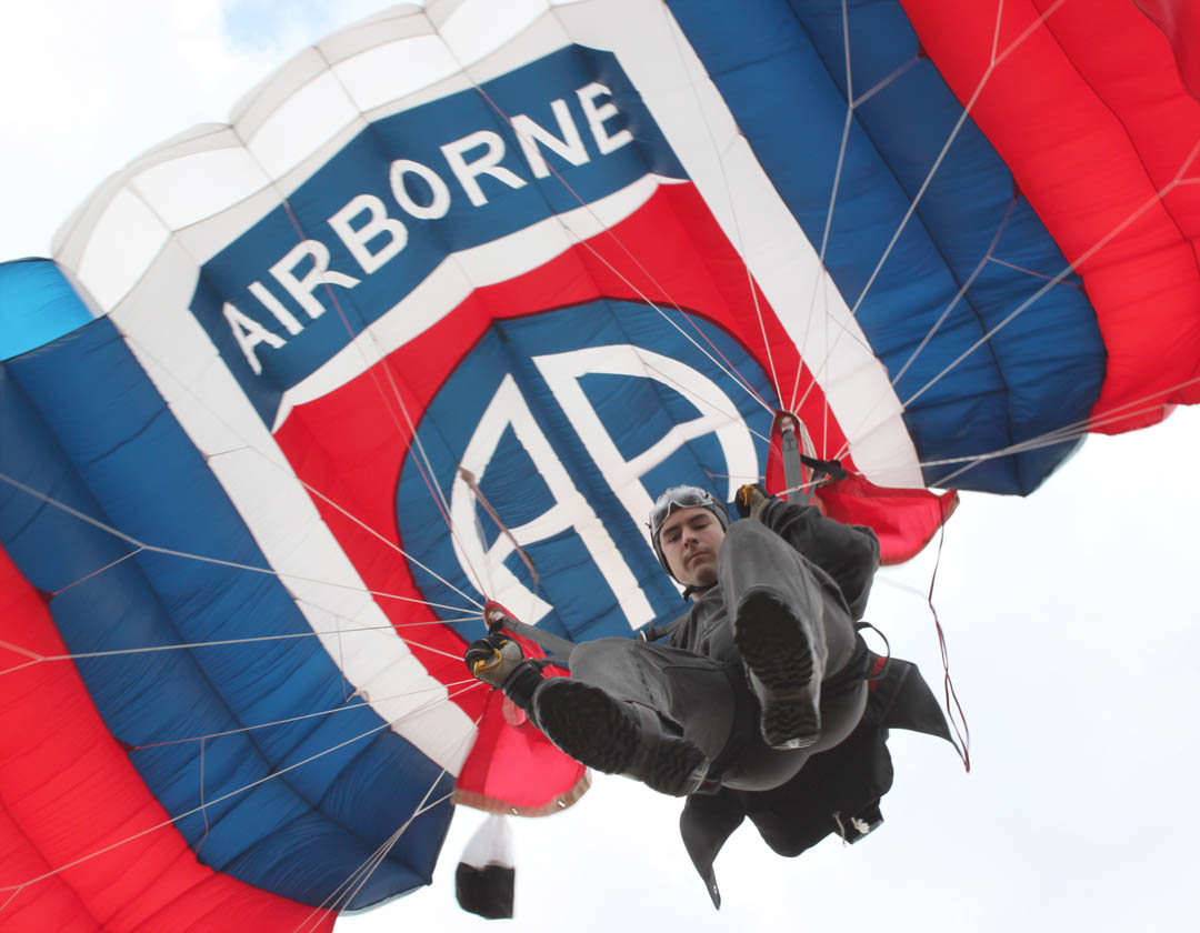 Click to enlarge,  The Fort Bragg-based All American Freefall Team will be part of the entertainment at Central Carolina Community College&#8217;s 50th Anniversary kickoff celebration July 23. The six-man team, which represents the U.S. Army's 82nd Airborne Division, will perform a jump at the kickoff, to be held 3 p.m.-9:30 p.m. at the college&#8217;s Emergency Services Training Center, in Sanford. The community is invited to this free admission family friendly event, which also includes fireworks, live music, games, food, and much more. For more information about the college&#8217;s 50th Anniversary, visit www.cccc.edu/50years . 