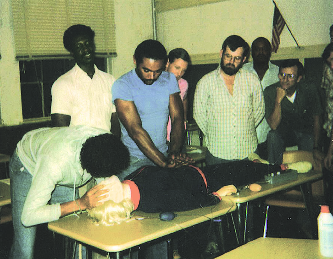 Click to enlarge,  Central Carolina Community College has been serving students in Chatham County since 1964. It occupied the old Paul Braxton School, in Siler City, from 1977 to 1984. In this undated photo, students in an Industrial Management class at -Braxton practice a CPR first aid exercise. The college opened as the Lee County Industrial Education Center in 1961 and began offering classes in Chatham County in 1964. CCCC is celebrating 50 years of service to its communities during the 2011-12 school year. The Chatham Celebration takes place at the Pittsboro campus, 764 West St., Saturday, April 28. Everyone is invited to this event filled with activities for all the family. A 5K Rabbit Run starts at 8 a.m., with all-day free events running 9 a.m.-1:30 p.m. For more information about the celebration, go to  www.cccc.edu/50years/events . 