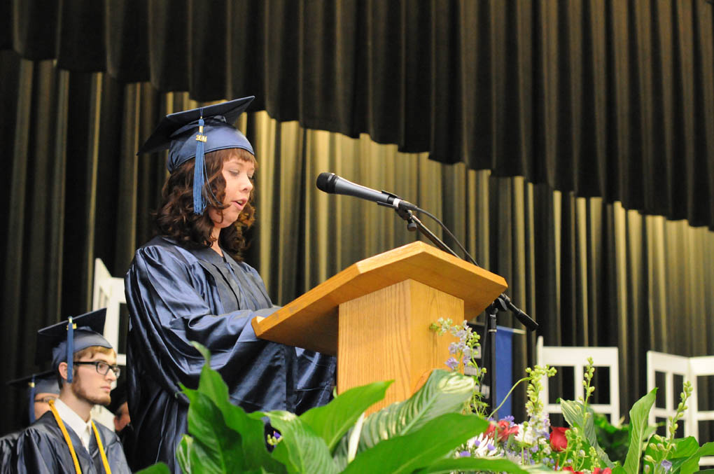 Click to enlarge,  Maria Hall, of Lee County, was one of the student speakers at the Central Carolina Community College Adult High School and General Educational Development graduation. For more information about Central Carolina Community College's Adult High School and General Educational Development programs, visit www.cccc.edu or contact: in Chatham County - 919-545-8661 or dloges@cccc.edu; in Harnett County - 910-814-8972 or mmcgee@cccc.edu; or in Lee County - 919-777-7721 or mmcconnell@cccc.edu. Para mas informacion en espanol - 919-545-8667 or jherbon@cccc.edu. 