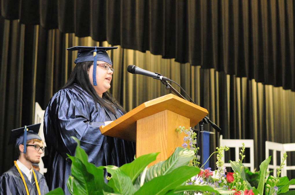 Click to enlarge,  Jennifer Bennett, of Harnett County, was one of the student speakers at the Central Carolina Community College Adult High School and General Educational Development graduation. For more information about Central Carolina Community College's Adult High School and General Educational Development programs, visit www.cccc.edu or contact: in Chatham County - 919-545-8661 or dloges@cccc.edu; in Harnett County - 910-814-8972 or mmcgee@cccc.edu; or in Lee County - 919-777-7721 or mmcconnell@cccc.edu. Para mas informacion en espanol - 919-545-8667 or jherbon@cccc.edu. 