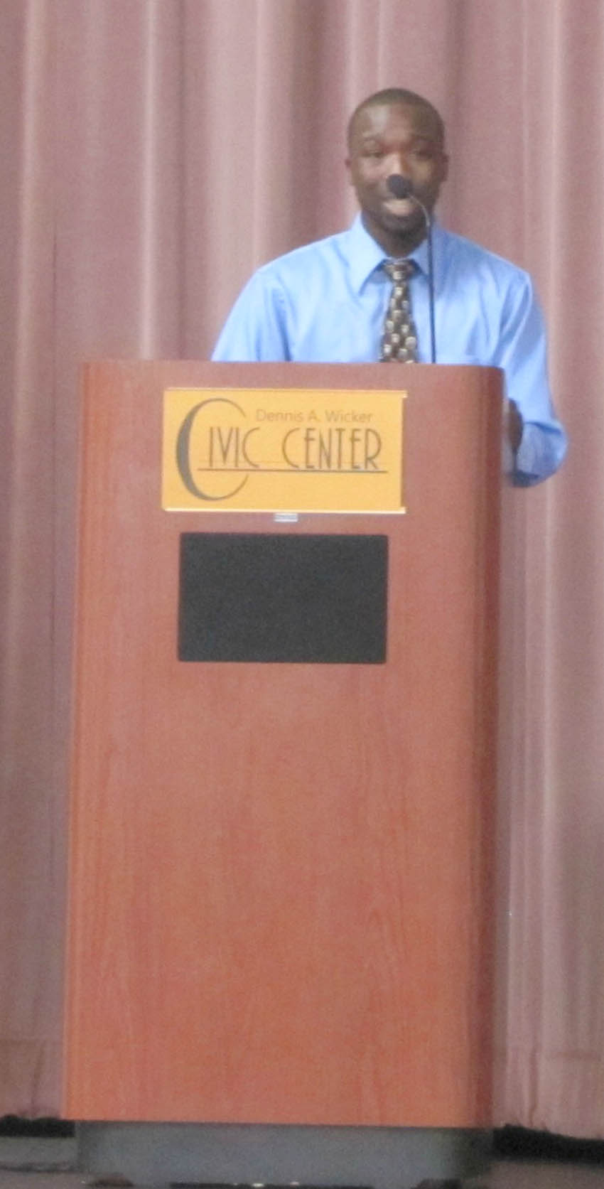 Click to enlarge,  Student Ryan Wright introduces the keynote speaker at CCCC's MADE/WADE Recognition Ceremony held Monday, May 11. 