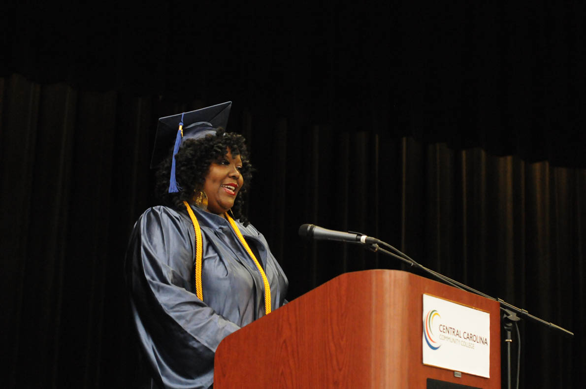 Click to enlarge,  Gloria Sherea MacDougald, a Lee County graduate, was one of the commencement student speakers at Central Carolina Community College's College and Career Readiness Commencement Exercises on June 18. 