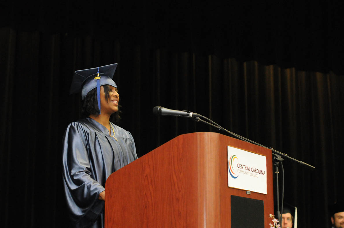 Click to enlarge,  Sylvia Ann Howell, a Harnett County graduate, was one of the commencement student speakers at Central Carolina Community College's College and Career Readiness Commencement Exercises on June 18. 
