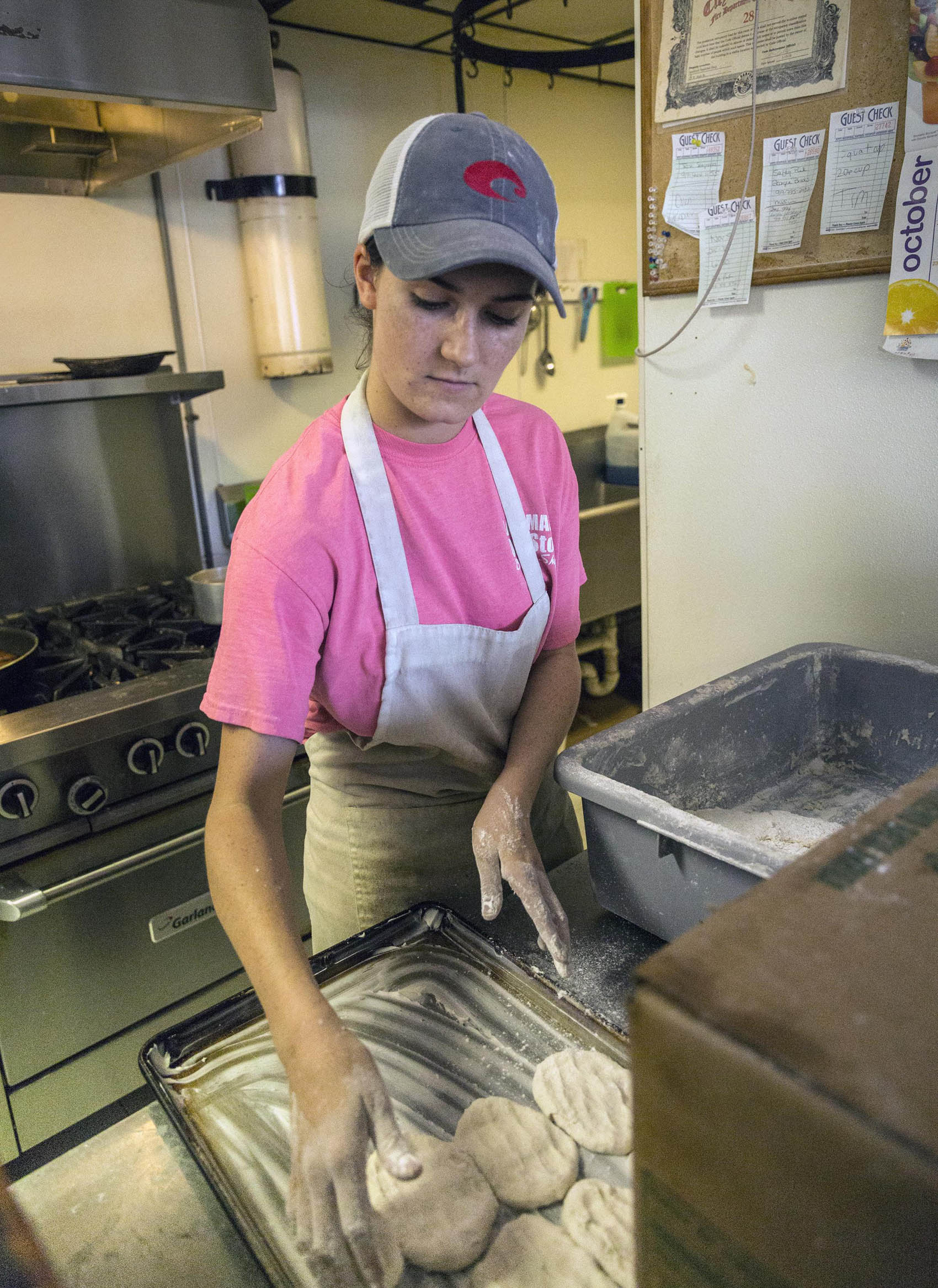Click to enlarge,  Photo by Michelle Bir, The Sanford Herald. Katie Bowles makes fresh homemade biscuits every day at the Landmark Restaurant. 