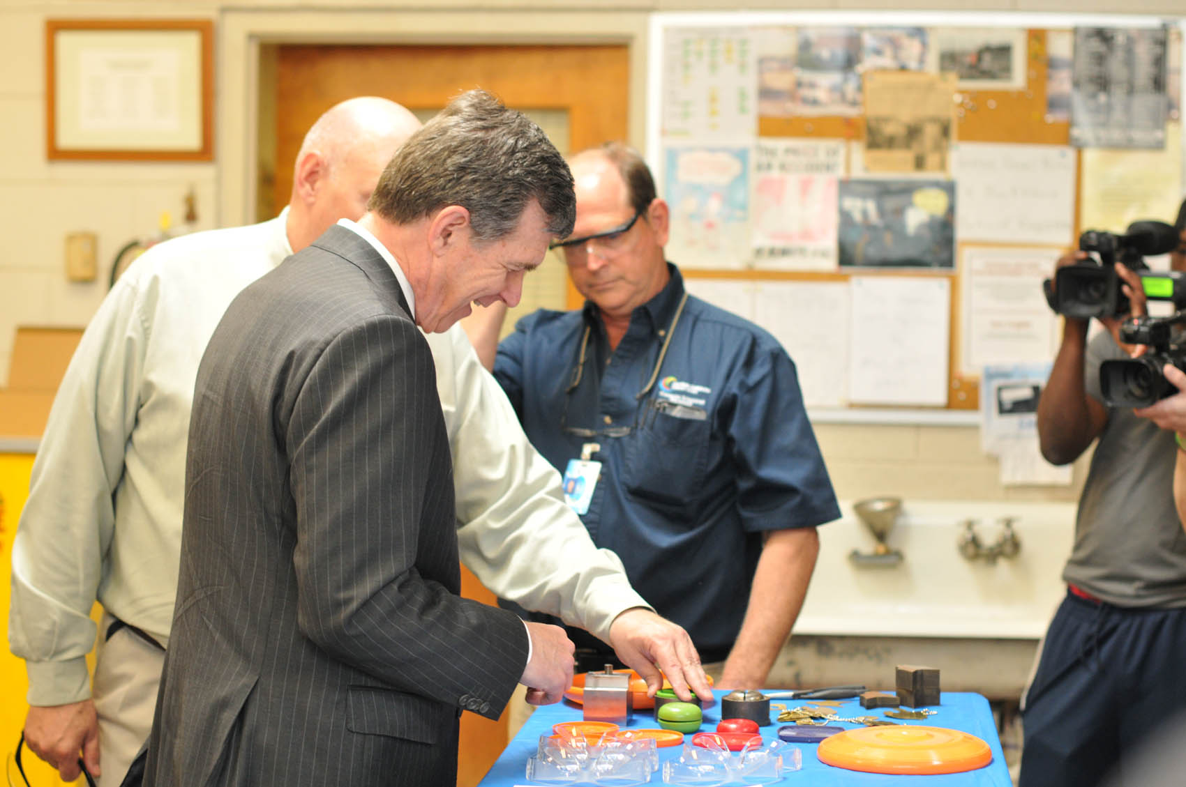 Click to enlarge,  North Carolina Gov. Roy Cooper visits Central Carolina Community College's computer-integrated machinery facility on Wednesday, April 12, at the CCCC Lee Main Campus. 