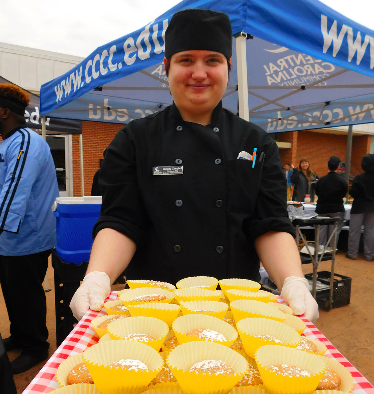 Click to enlarge,  Brittany Campbell, of Pittsboro, with her Banana Pudding Whoopie Pies with Caramel Filling was the People's Choice Award second-place winner at the Central Carolina Community College 3rd Annual Culinary Showcase. The event, featuring dishes by Culinary &amp; Hospitality Arts students represented from Chatham, Harnett, and Lee counties, was held April 11th on the Central Carolina Community College Lee Main Campus in Sanford. For more information on the CCCC Culinary &amp; Hospitality Arts program, visit www.cccc.edu/culinaryarts/. 