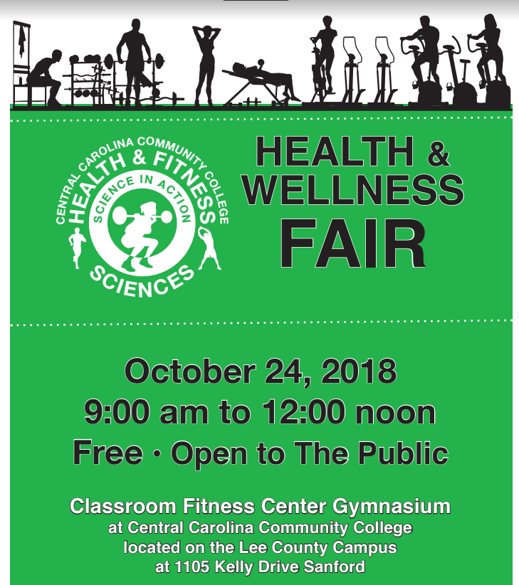 Click to enlarge,  The Central Carolina Community College Health and Fitness Science program's Health and Fitness Fair will be held from 9 a.m. to noon on Wednesday, Oct. 24, at the CCCC Lee Main Campus Classroom &amp; Fitness Center in Sanford. Here is a scene from last year's CCCC Health and Fitness Science program Health and Fitness Fair. 
