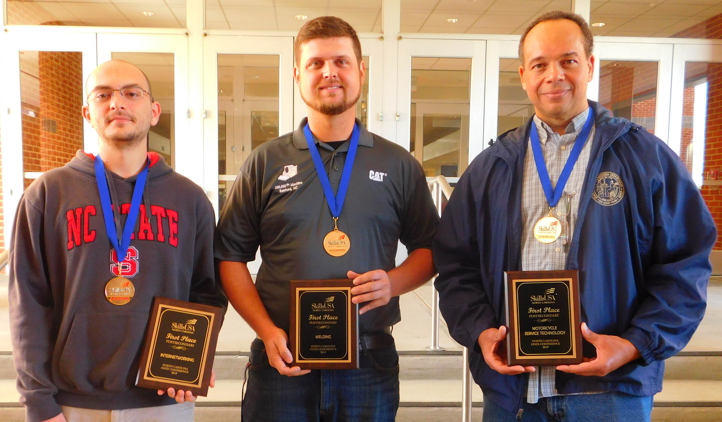 Click to enlarge,  Three Central Carolina Community College students took top state honors in April and qualified for the national competition organized by SkillsUSA, an organization developing career and technical skills for students. Pictured are, left to right: Zane Walker, James Culbreth, and Trevor Brown.  