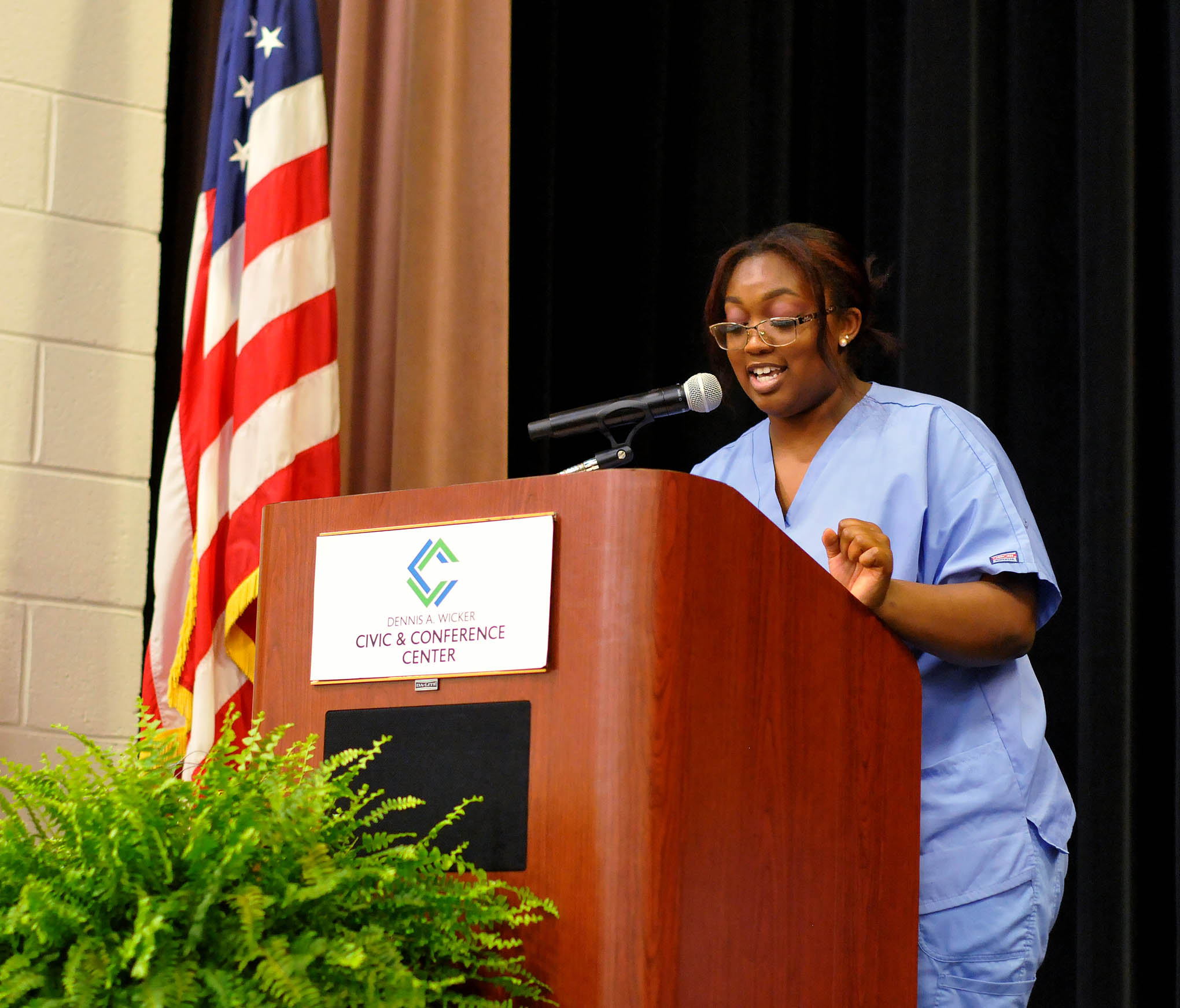 Click to enlarge,  Shaniya Smith was one of the student speakers at the Central Carolina Community College Continuing Education Medical Programs graduation. The event was held June 13 at the Dennis A. Wicker Civic &amp; Conference Center in Sanford. 