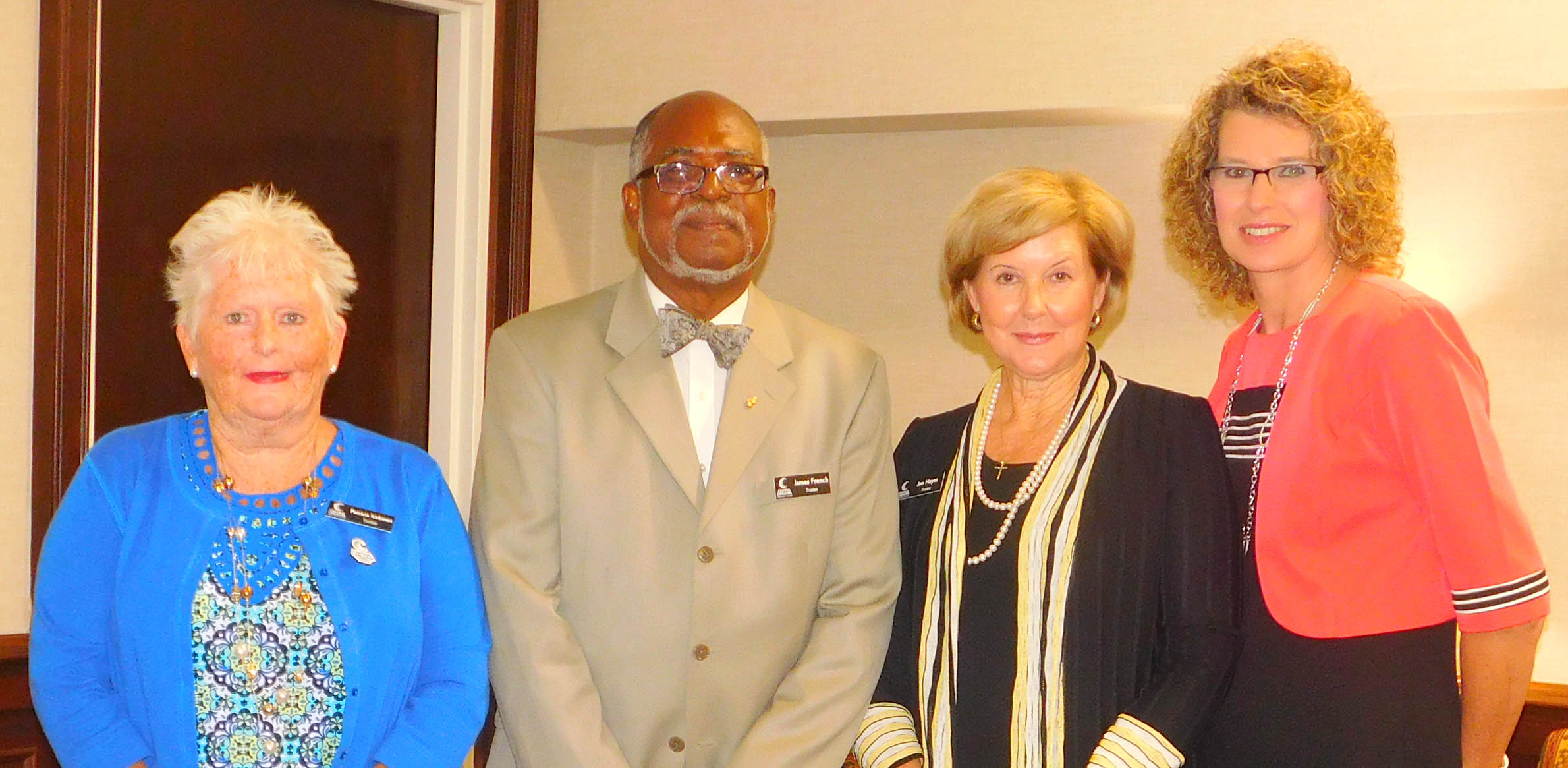 Click to enlarge,  Central Carolina Community College's reappointed Trustees were sworn in at the CCCC Board of Trustees' meeting on Wednesday, July 24. Susie K. Thomas (right), Clerk of Superior Court in Lee County, conducted the ceremony. Being sworn in were, left to right: Trustees Patricia Kirkman, James French, and Jan Hayes. 