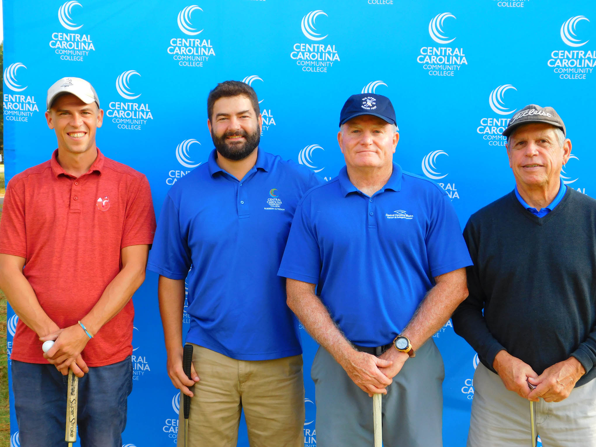 Click to enlarge,  The team of Jon Spoon, Danny Stewart, Steve Heesacker, and Donnie Dinsmore won the second flight of the morning tournament of the CCCC Foundation Lee Golf Classic. 