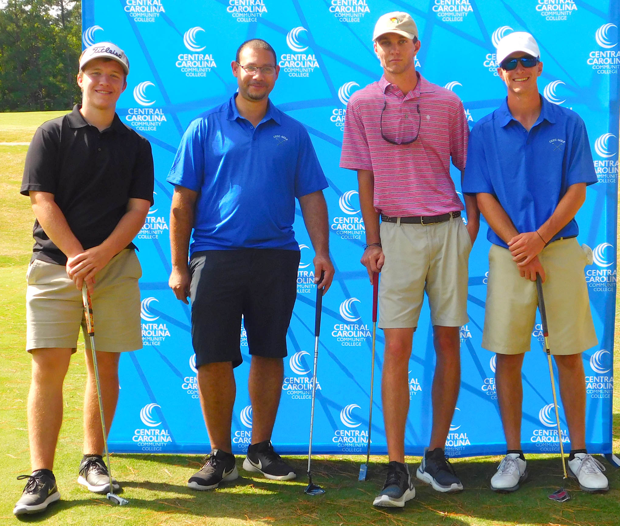 Click to enlarge,  The team of Robert Langley, Derrick Jeffries, Ben Lineberry, and Gabriel Osborne won the second flight of the afternoon tournament of the CCCC Foundation Lee Golf Classic. 