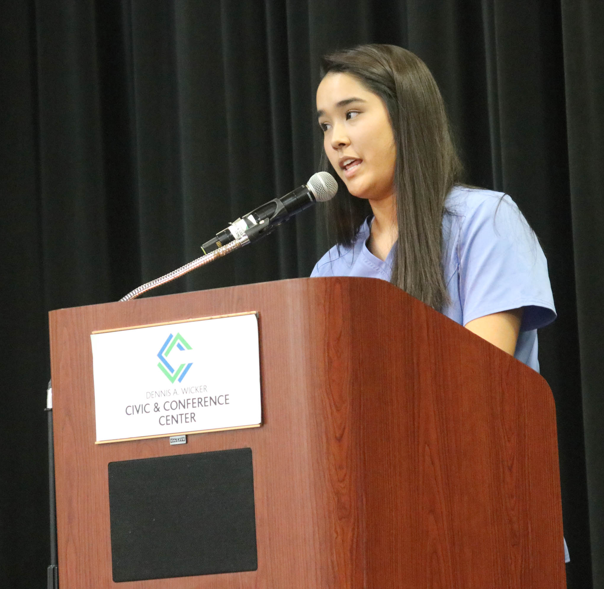 Click to enlarge,  Sarah Knight was one of the student speakers at the Central Carolina Community College Medical Programs graduation. The event was held Dec. 12 at the Dennis A. Wicker Civic &amp; Conference Center in Sanford. 