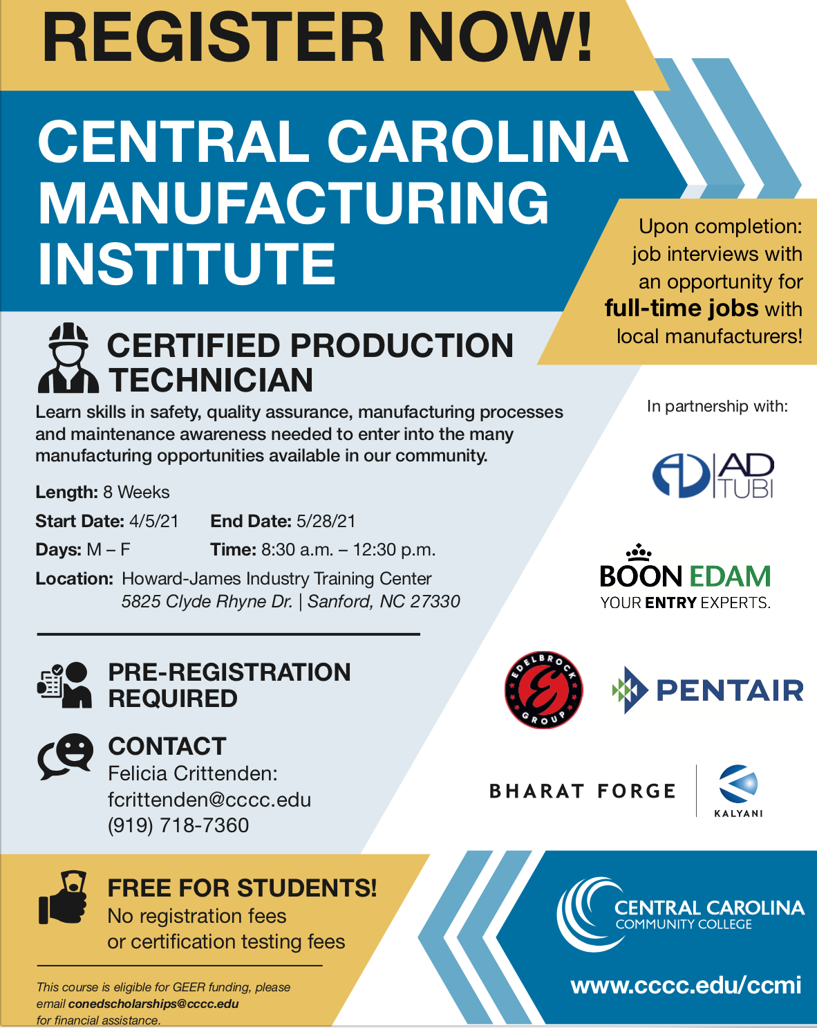Register now for the Central Carolina Manufacturing Institute