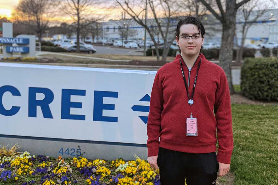 Click to enlarge,  Andrew Hunter is a Central Carolina Community College graduate, now working at Cree -- one of America's top semiconductor manufacturers. 