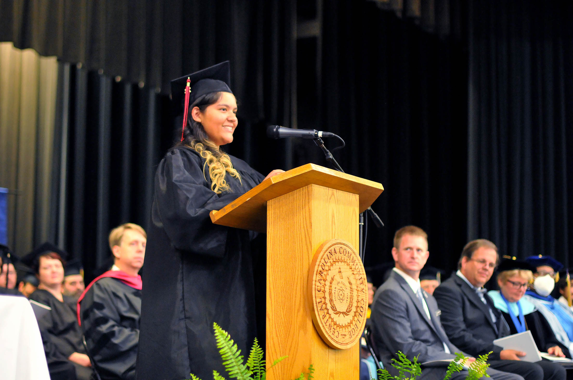 Click to enlarge,  Monserrath Montes-Bocanegra was one of the student speakers at the Central Carolina Community College summer graduation on Aug. 9 at the Dennis A. Wicker Civic &amp; Conference Center in Sanford. 