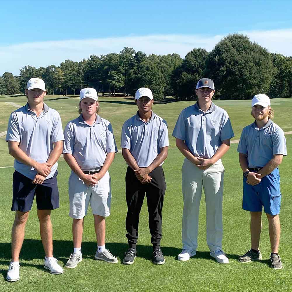 Click to enlarge,  Members of the Central Carolina Community College golf team are pictured, left to right: Noah Ritch, JT Thomas, Jayden Moffitt, Ryan Keeley, and Luke Clayton. 