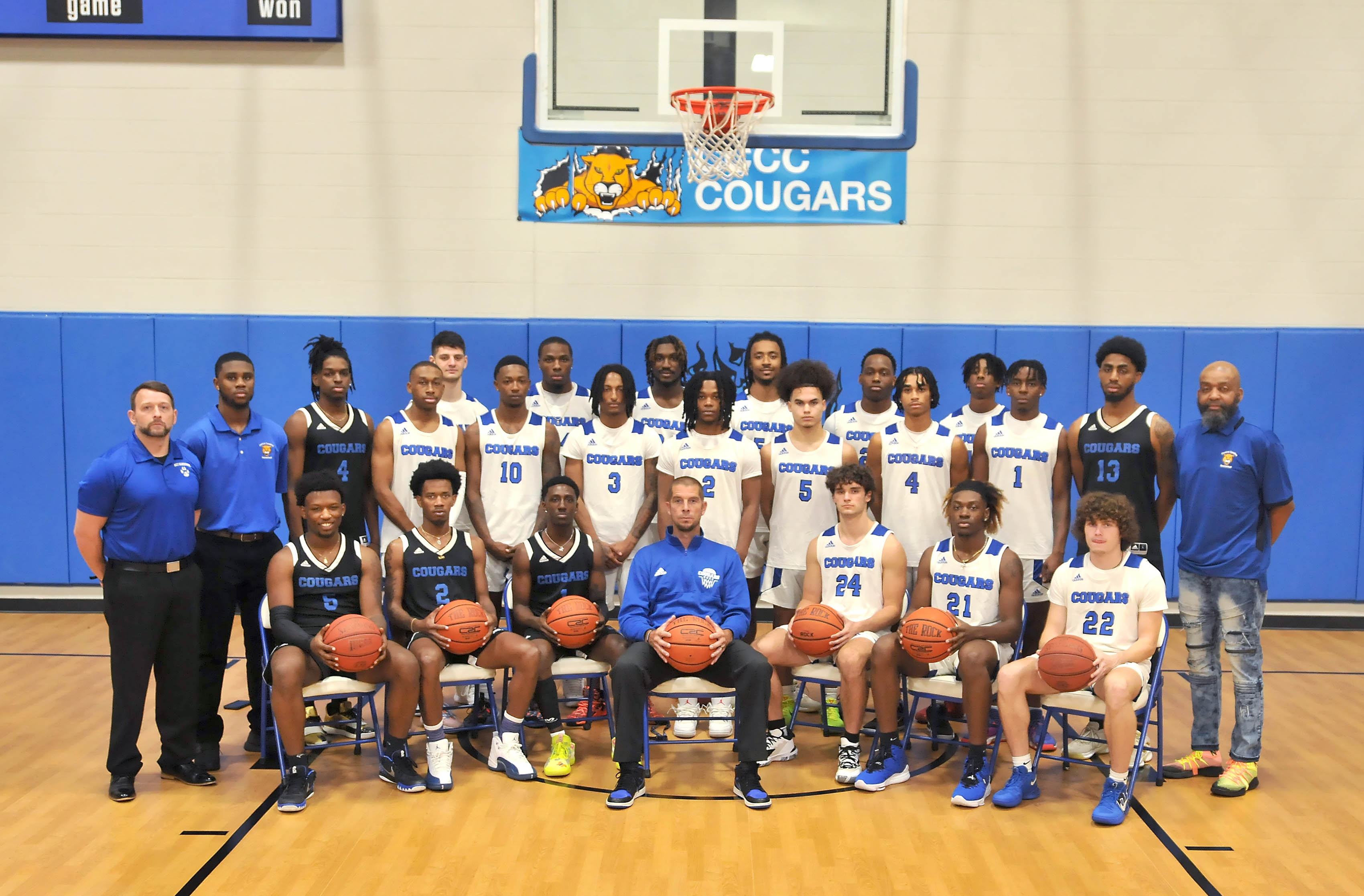 Click to enlarge,  The 2022-2023 Central Carolina Community College men's basketball team. 