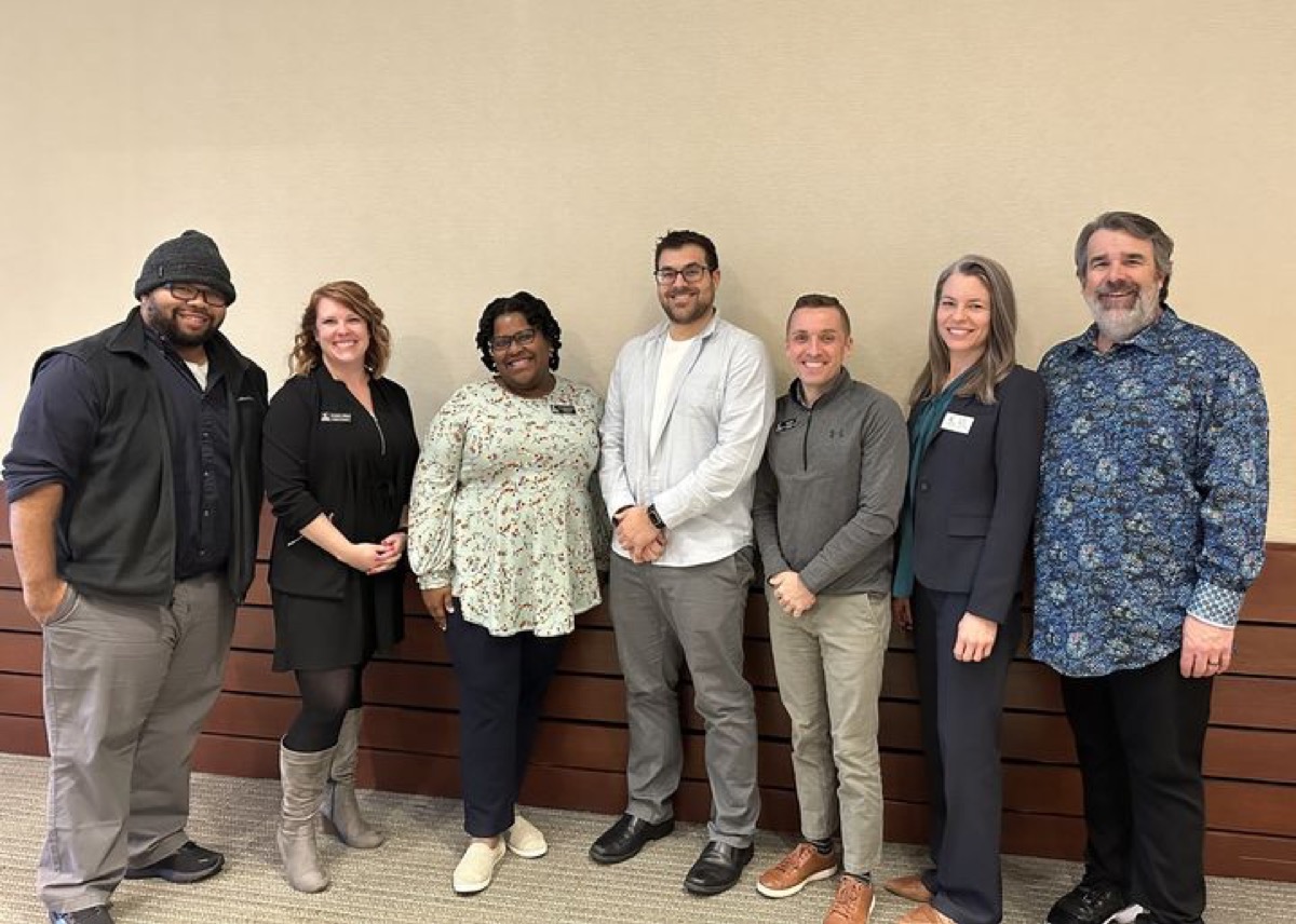 Click to enlarge,  Participants were, from left to right: Jalen Cheek, Education Navigator; Ashley Riley, English Instructor; Christie McDougald, Lead Practical Nursing Instructor; Jesse Jacondin, Institutional Research Analyst; Adam Wade, Dean, Student Onboarding and Success; Kristi Short, Vice President, Student Learning; and Dr. Rob Johnstone, Founder and President of NCII. 