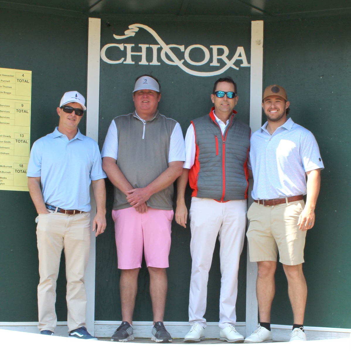 Click to enlarge,  The team of James Harris, Jody Yarborough, Clint Knox, and Brent McLamb -- sponsored by United Community Bank - finished first in the first flight in the 10th Central Carolina Community College Foundation Harnett Golf Classic March 23 at Chicora Golf Club. 