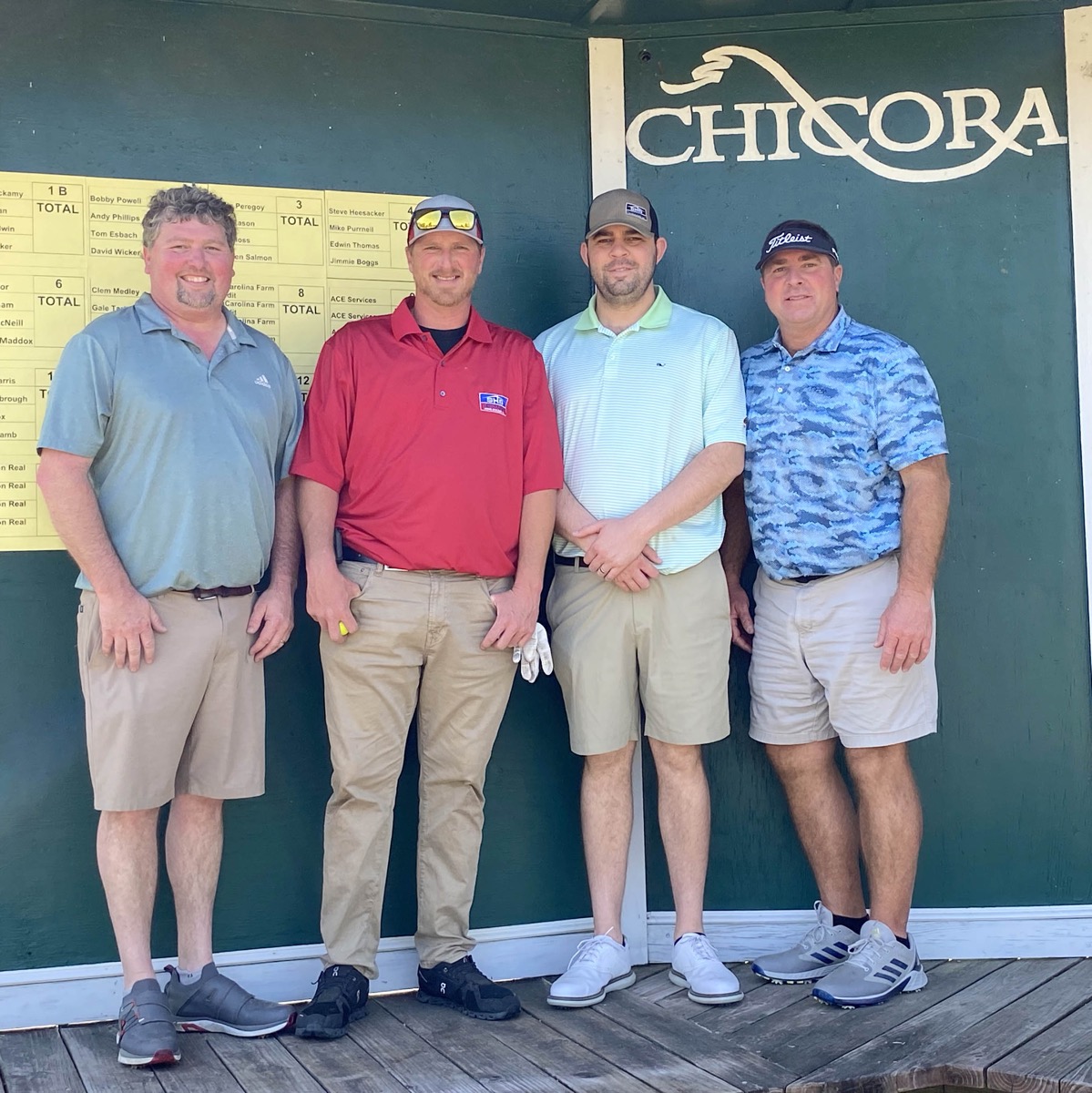 Click to enlarge,  The team of Larry Daughtry, Chris Sherrod, Chase Suitt, and Greg Wester -- sponsored by Hayes, Williams, Turner &amp; Daughtry, P.A. - finished second in the first flight in the 10th Central Carolina Community College Foundation Harnett Golf Classic March 23 at Chicora Golf Club. 
