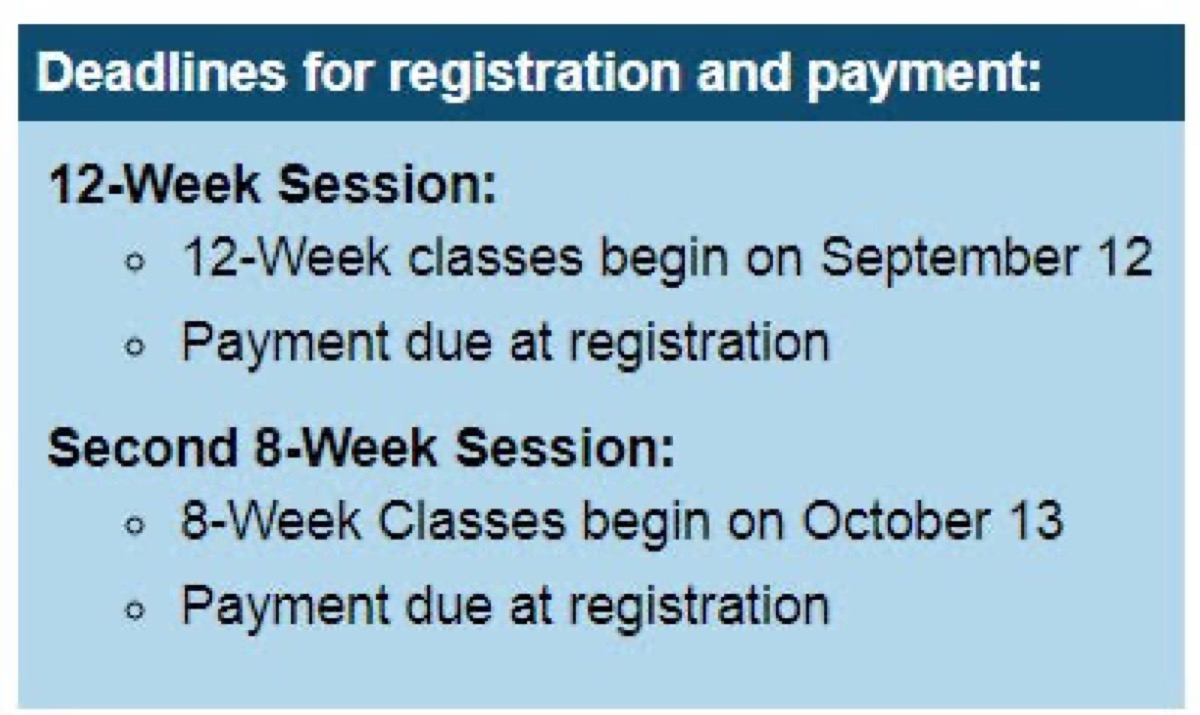 CCCC 12-week classes begin Sept. 12