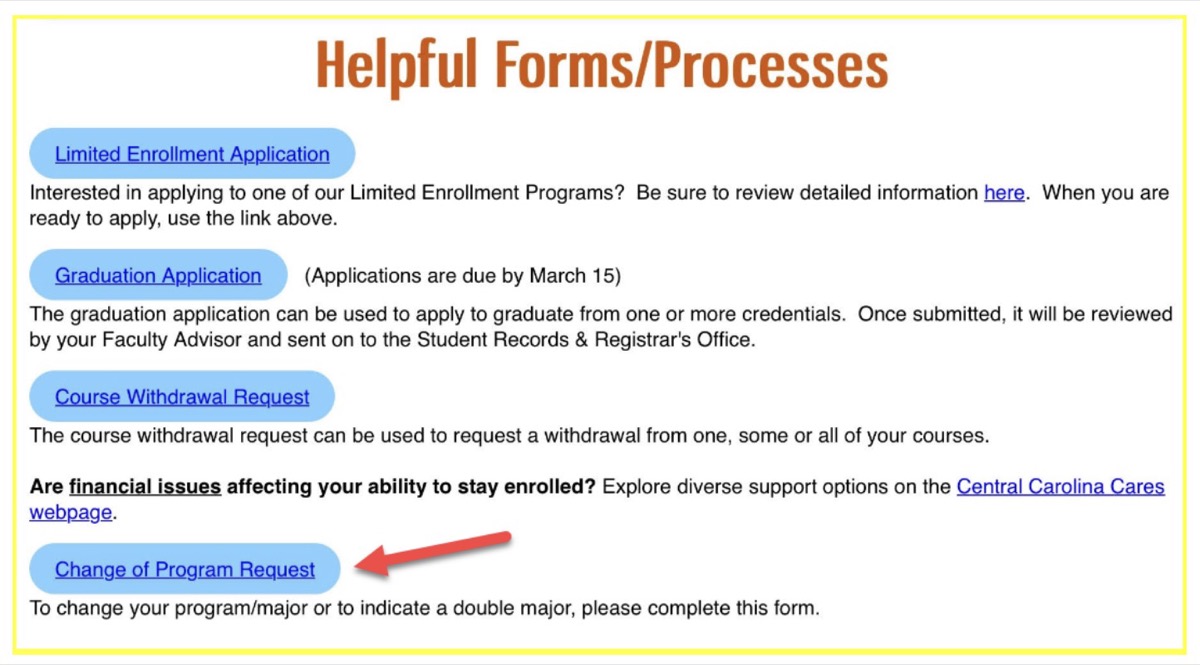 Access Success Hub from CCCC Portal and click on Change of Program Form