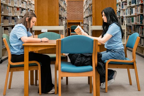 students studying in library
